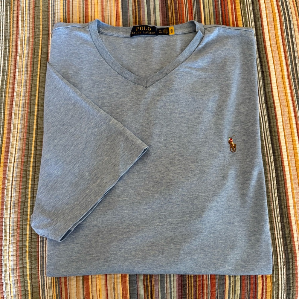 Heather Blue Polo by Ralph Lauren Men's V-neck Short Sleeve T-shirt 2XLT NWOT